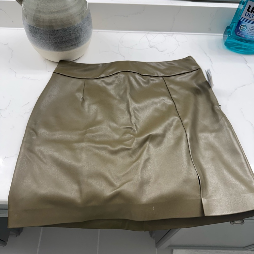 Olive Leather Mini Skirt